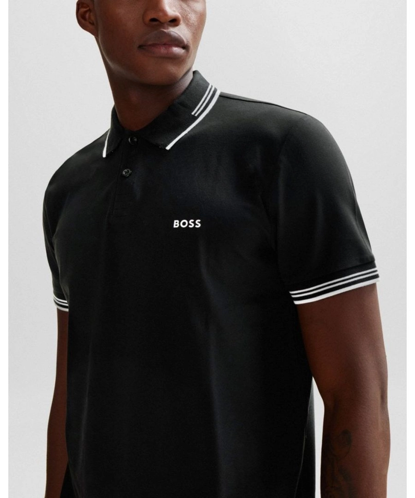 Hugo Boss Paul Mens Short Sleeve Polo Shirt With Contrast Tipping NOS - Black - Size 2XL